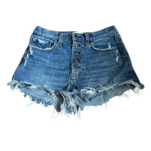 Abercrombie & Fitch Blue Jean Shorts with Frayed Hem size 27/4 - Picture 1 of 9